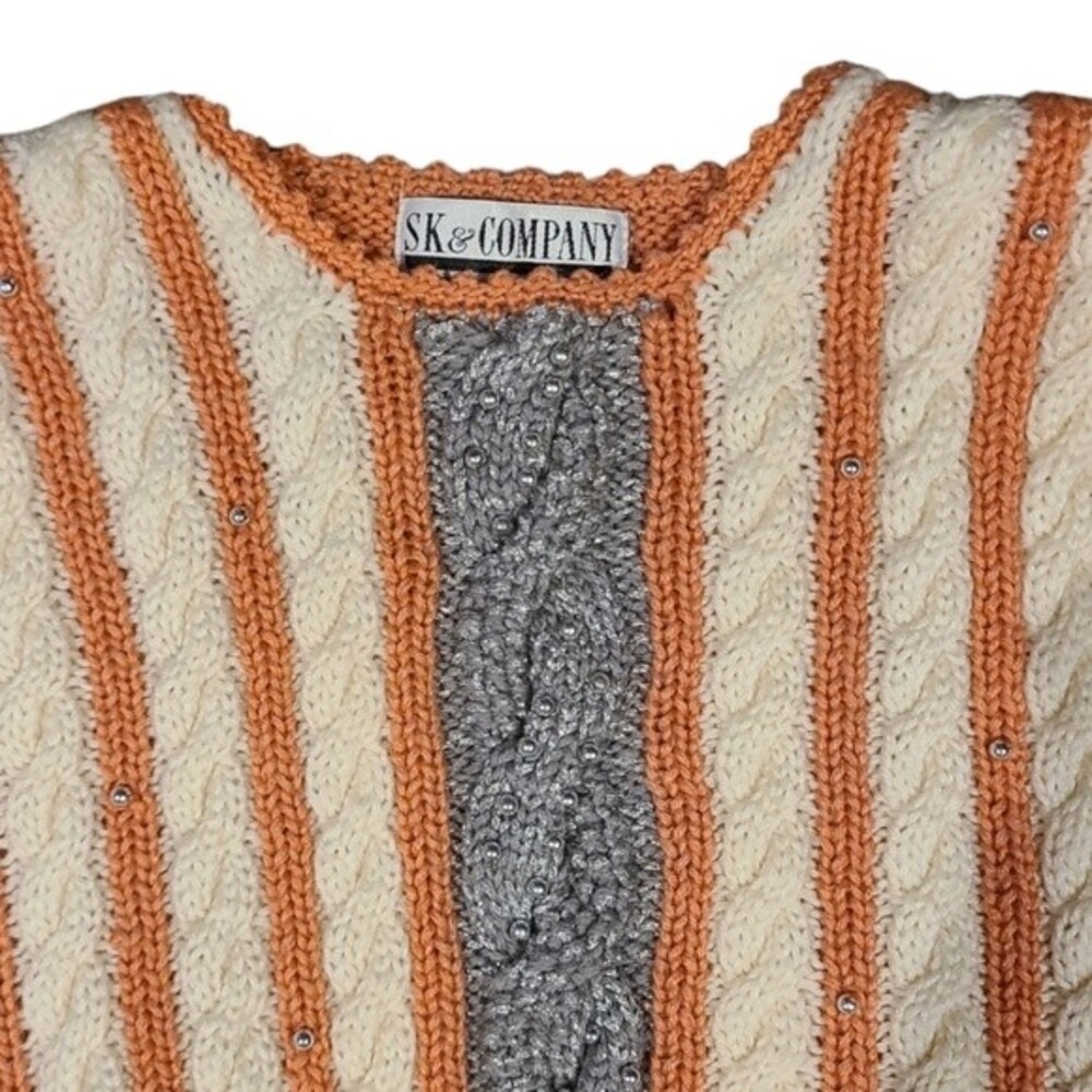 NWT SK & Company Vintage Coral/Grey Beaded Sweater - Picture 2 of 8